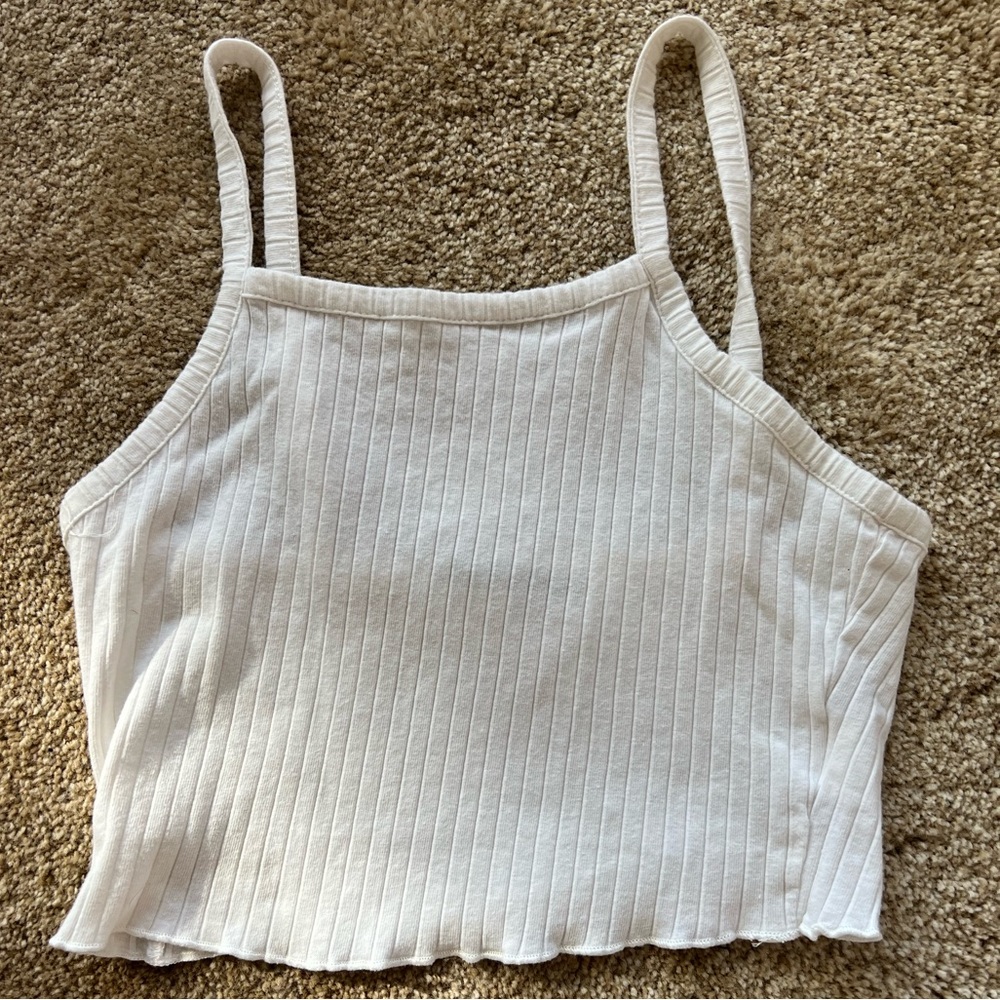 White Strap Crop Tank Top